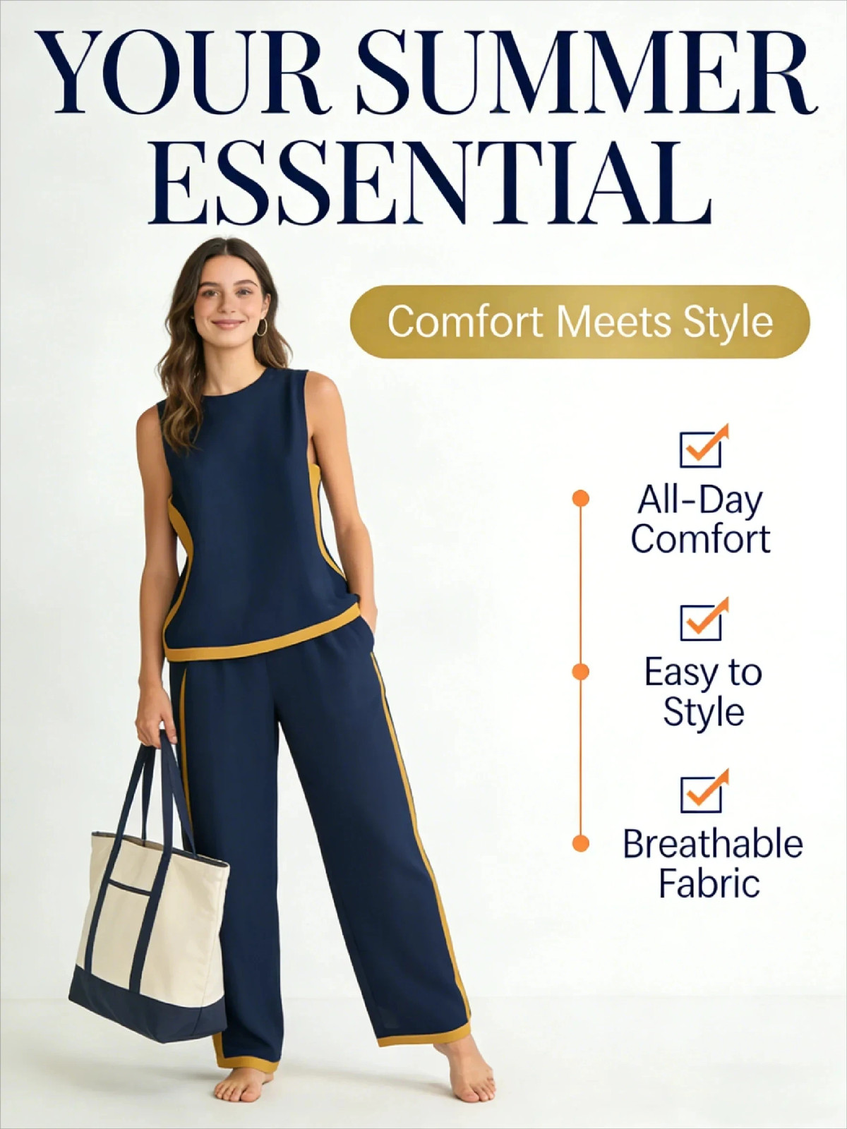 Simple Stripe Print Women’s Suits Sleeveless Blouse Wide Leg Pants Two Piece Set