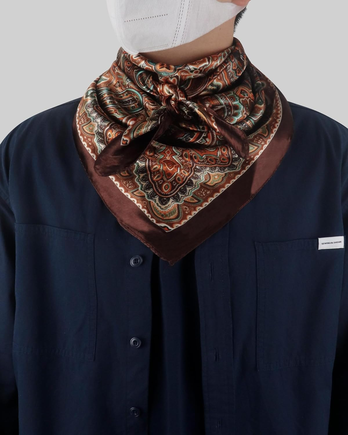 35 Inch Wild Rag Cowboy Bandana Scarf Large Neckerchief Silk Feel R-dark Brown