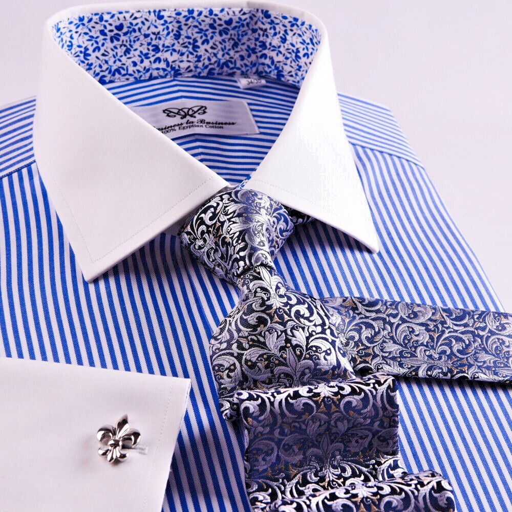 Best Seller Blue Stripe WInchester Shirt With Blue Floral Inner Lining Restocked