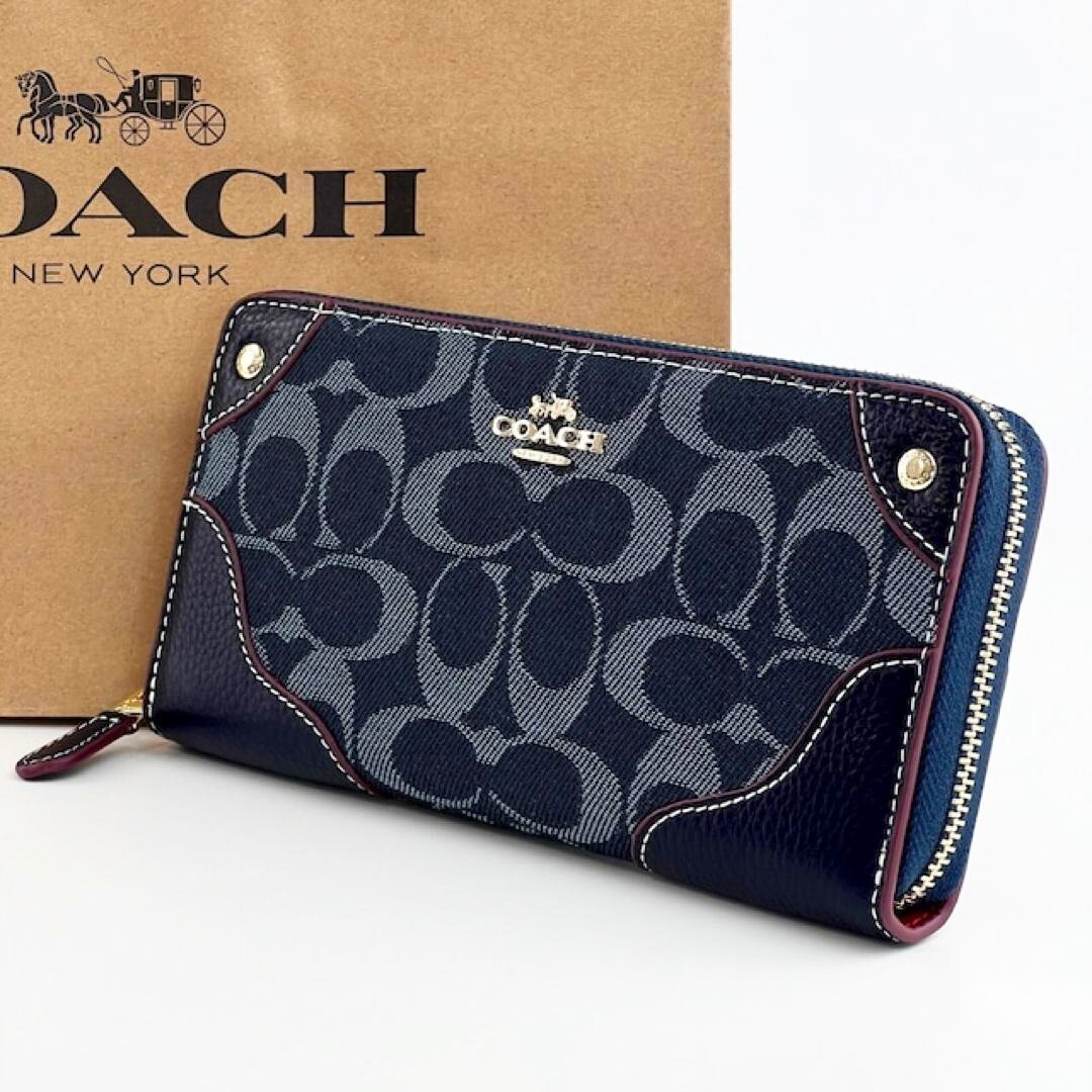 COACH Long Zip Around Wallet Signature Denim F53769 outlet New with Box