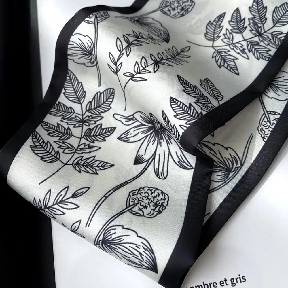 Women Floral Satin Silk Skinny Scarf Hair Ribbon Neck Tie Bag Handle Wrap