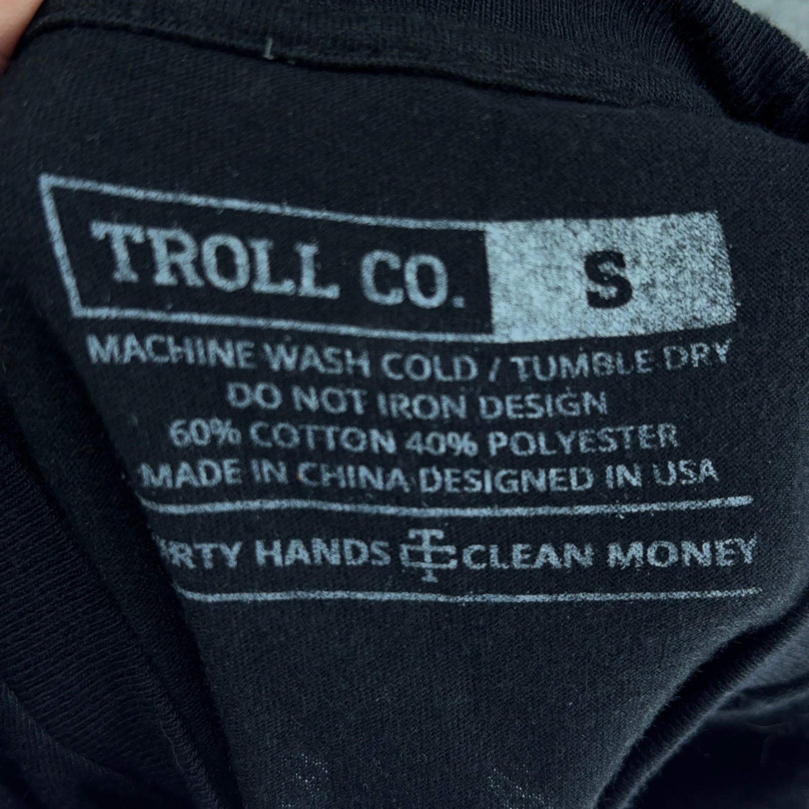 Troll Co T Shirt Mens Small Black Dirty Hands Clean Money Graphic Back Workwear