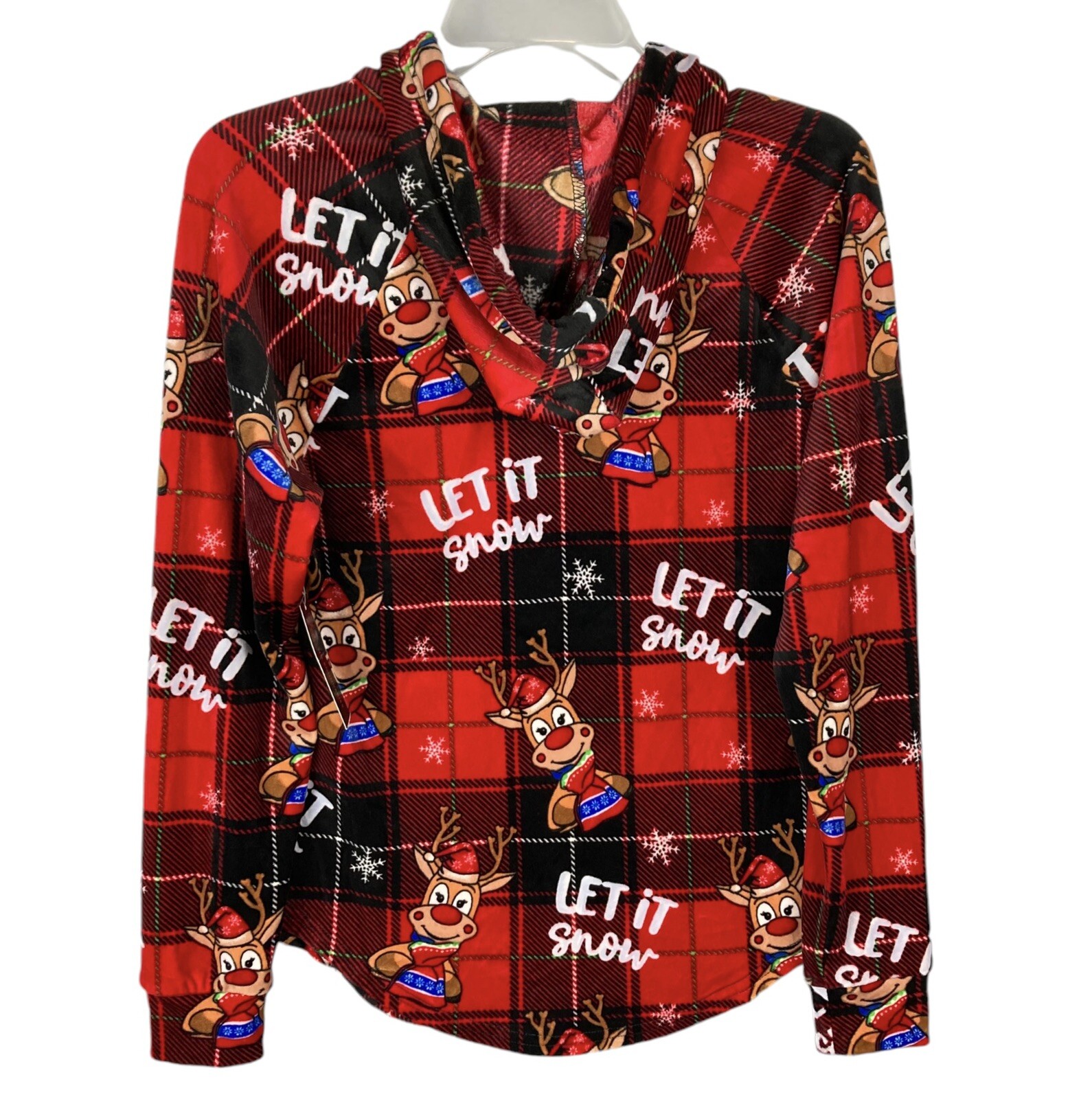 No Boundaries Jr. Girls Oh Reindeer Plush Hooded Pullover Rudolph Buffalo Plaid