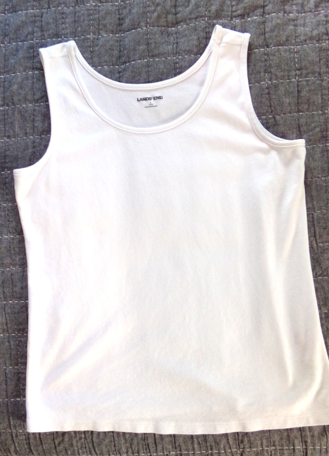 Land’s End Scoop Neck Tank Top 100% Cotton Clear Bright White Lg EUC