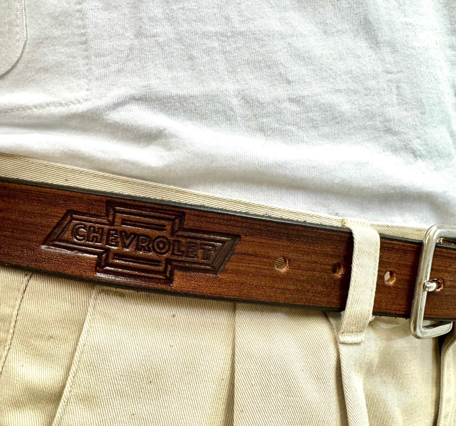 Handmade Chevrolet Embossed Design Leather Belt Size 30-52