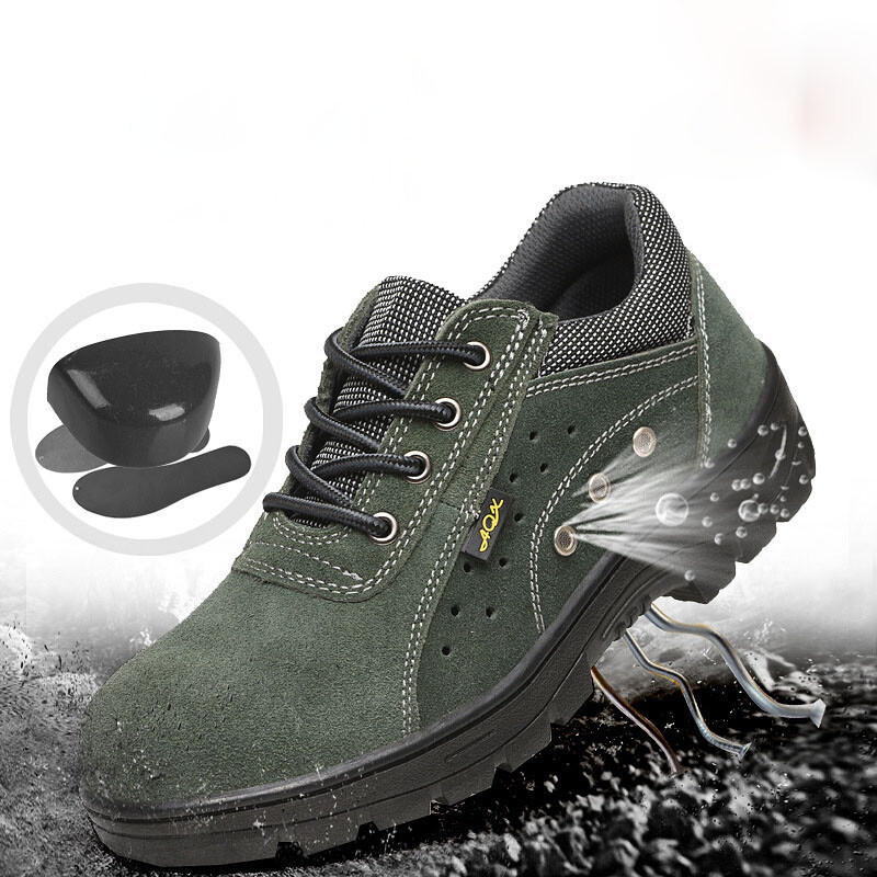 Mens Green Work Boots Breathable Safety Shoes Steel Toe Cap Slip Resistant Size
