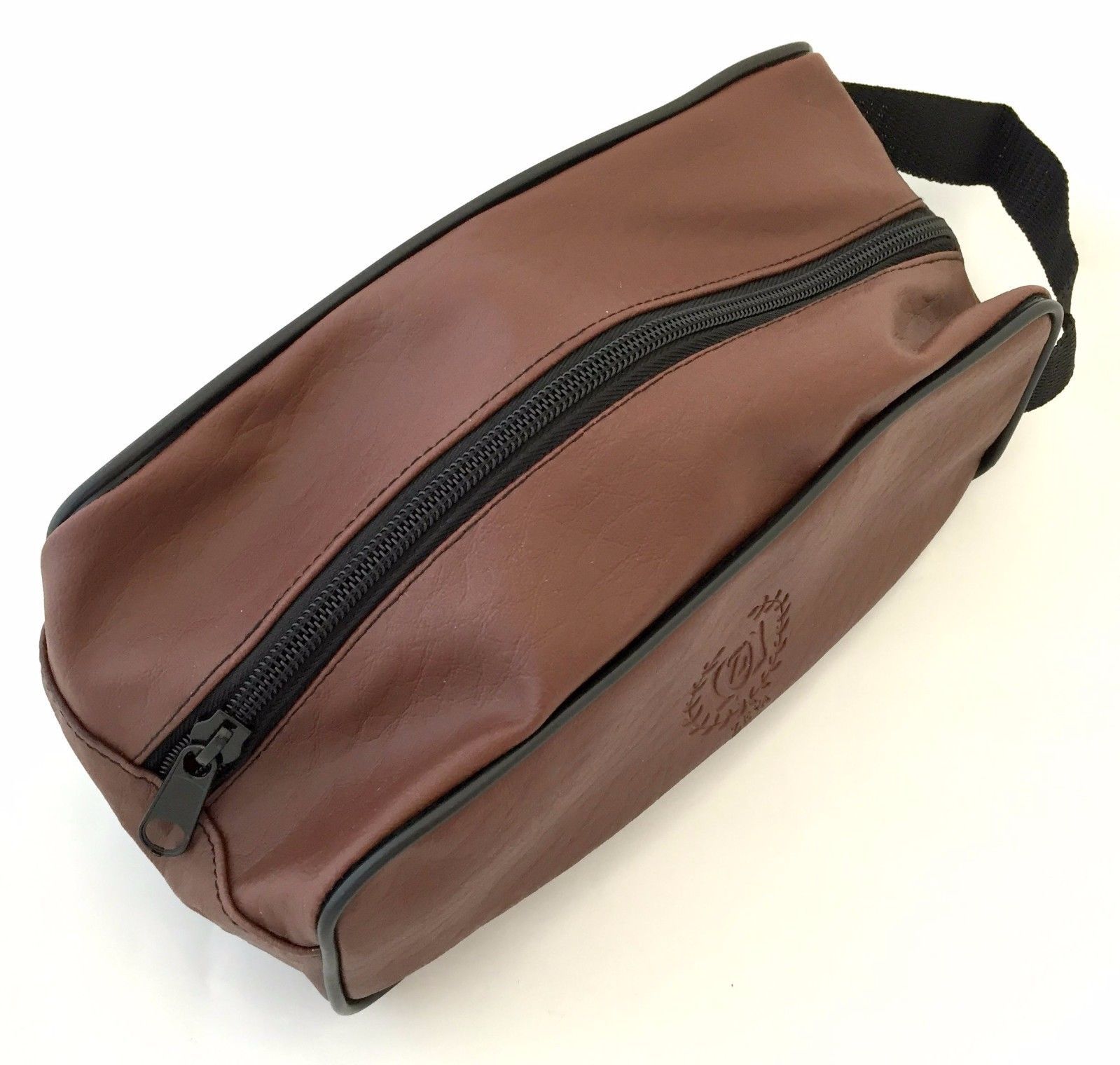 Men’s Shaving Toiletry Travel Bag Case Pouch Synthetic Leather Brown Color