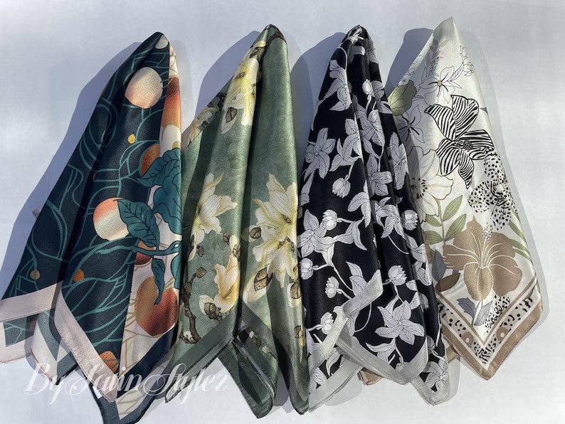 100% Silk Scarf, Pure Silk Neck Scarf, Silk Bandanna, Silk Neckerchief