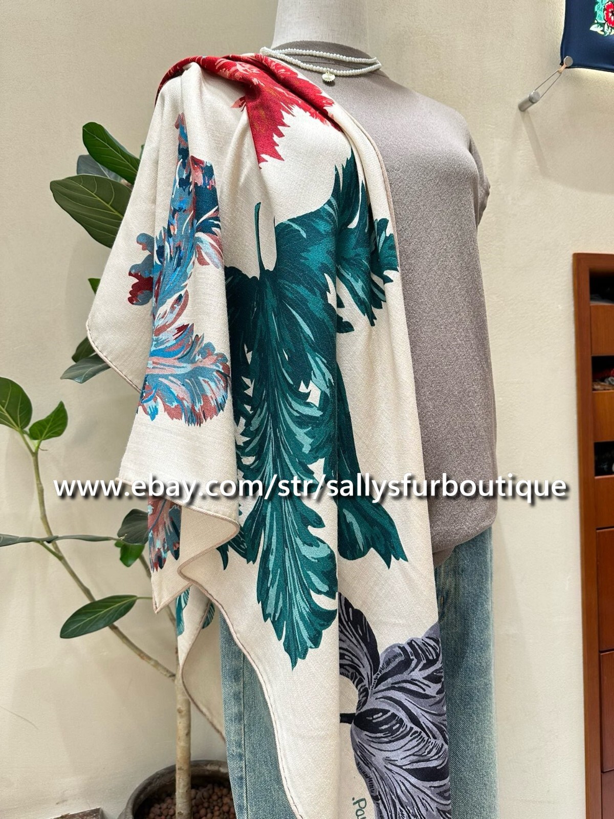 Sallys Cashmere & Silk Wrap Scarf Tulips Print 2 Face Triangle Shawl 190*90cm
