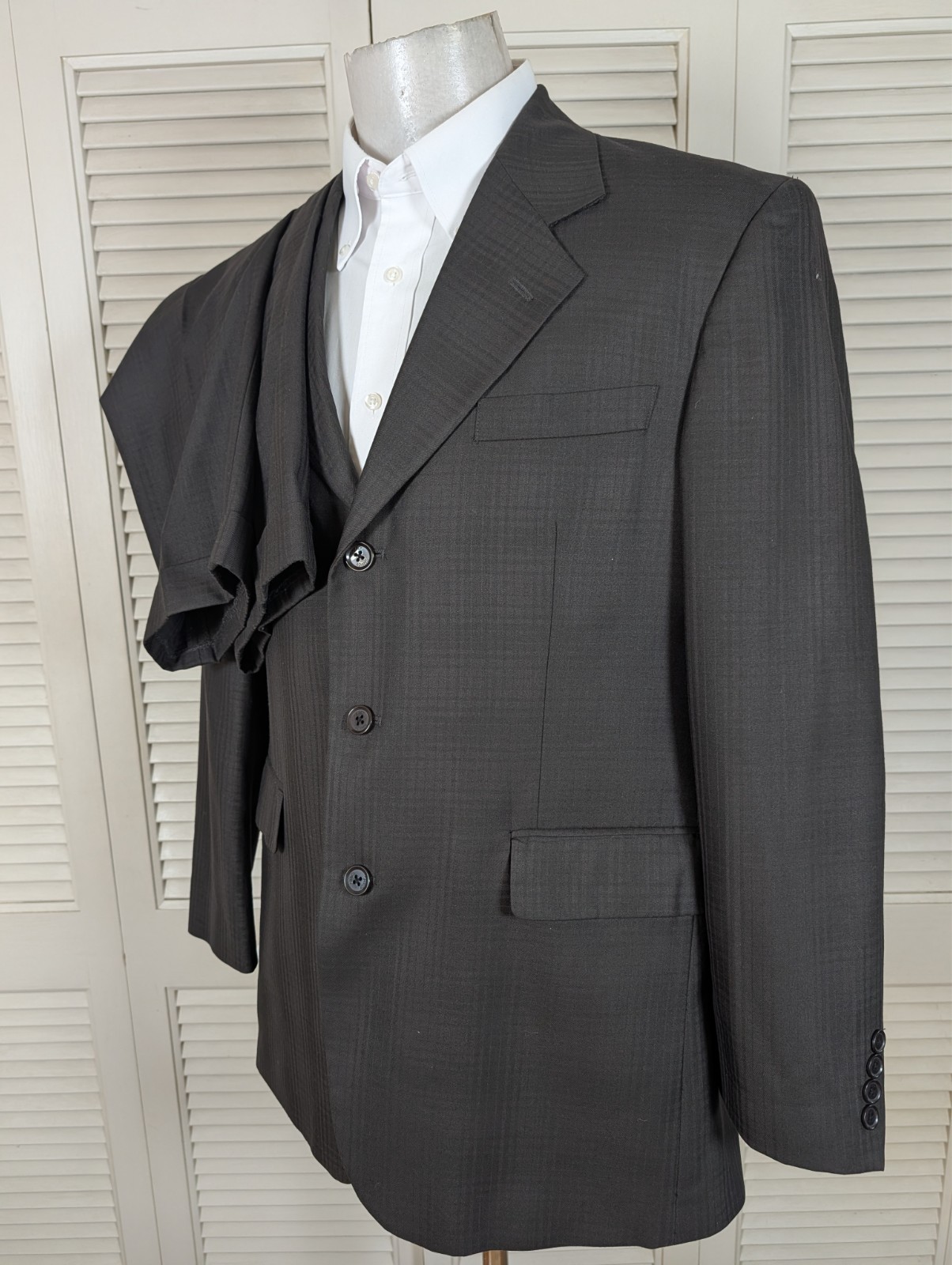 Stacy Adams 2 Piece Suit Mens 40R Pants 34×30 Brown Check 3 Button Front