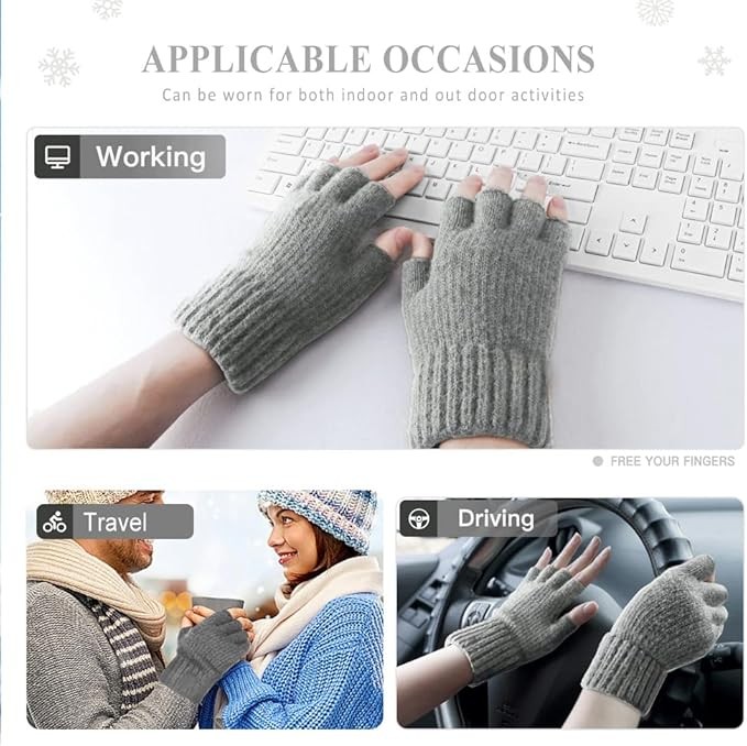 Winter Alpaca Wool Fingerless Gloves Thermal Men Knitted Half Finger Mitten Lot