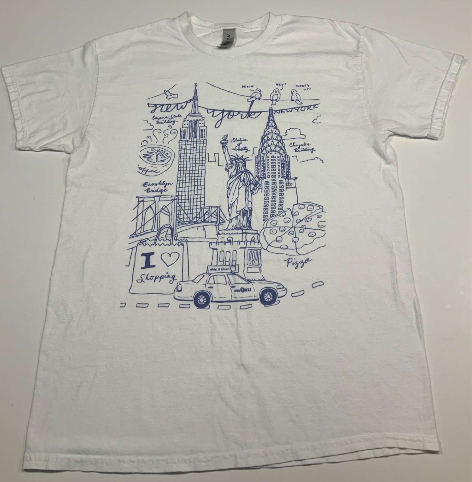 Rare New York Graphic White Tshirt Tee Blue Print Women’s Medium 100% Cotton