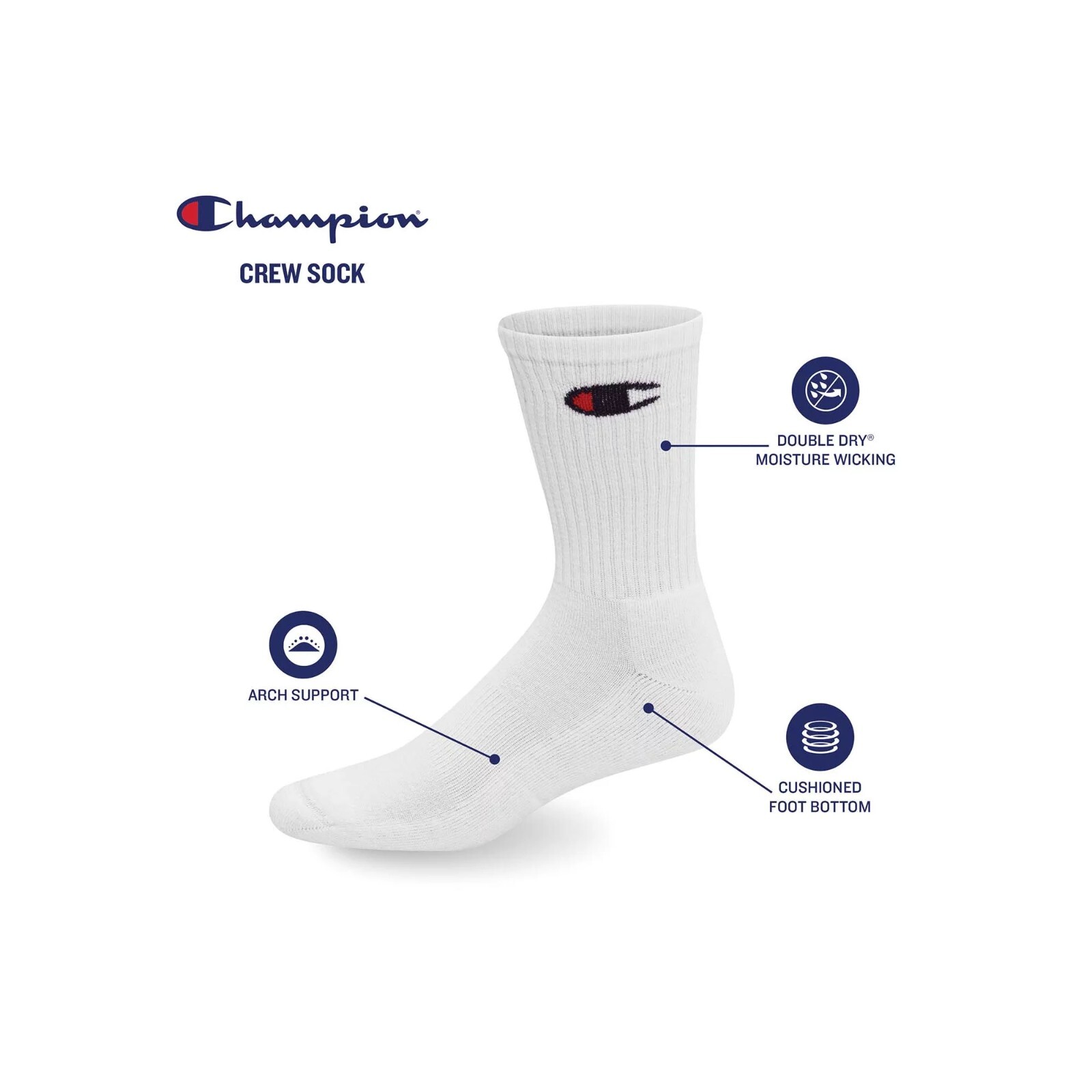 Champion® Men’s 6 Pairs ANKLE Socks ” DOUBLE DRY~ARCH SUPPORT~CUSHIONED ” NEW!!