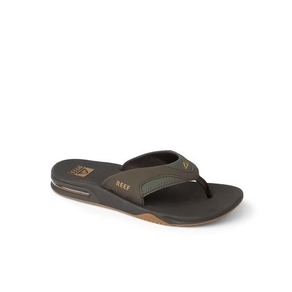 Reef Fanning Mens Flip Flops Olive Brown Bottle Opener Sandals Heel Airbag, 12