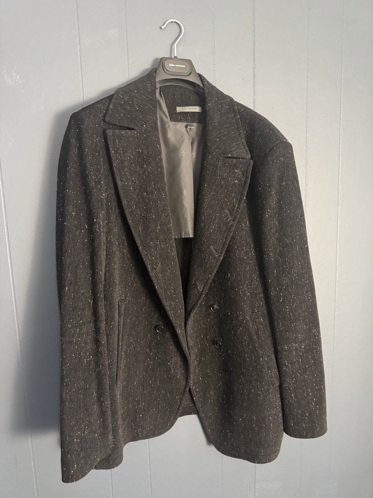 John Varvatos Men’s Black Wool Blend Pea Coat 56