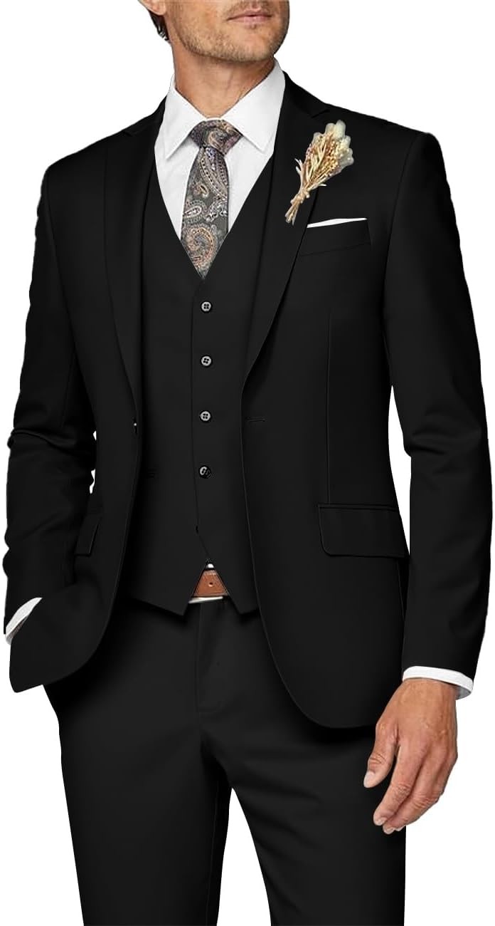 3 Piece Slim Fit Suit for Men Formal Business Wedding Prom Tuxedo Set