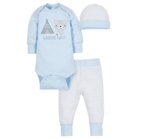 Wonder Nation Baby Boy 3-Piece Light Blue “Adventure Awaits” Outfit Size 0-3M