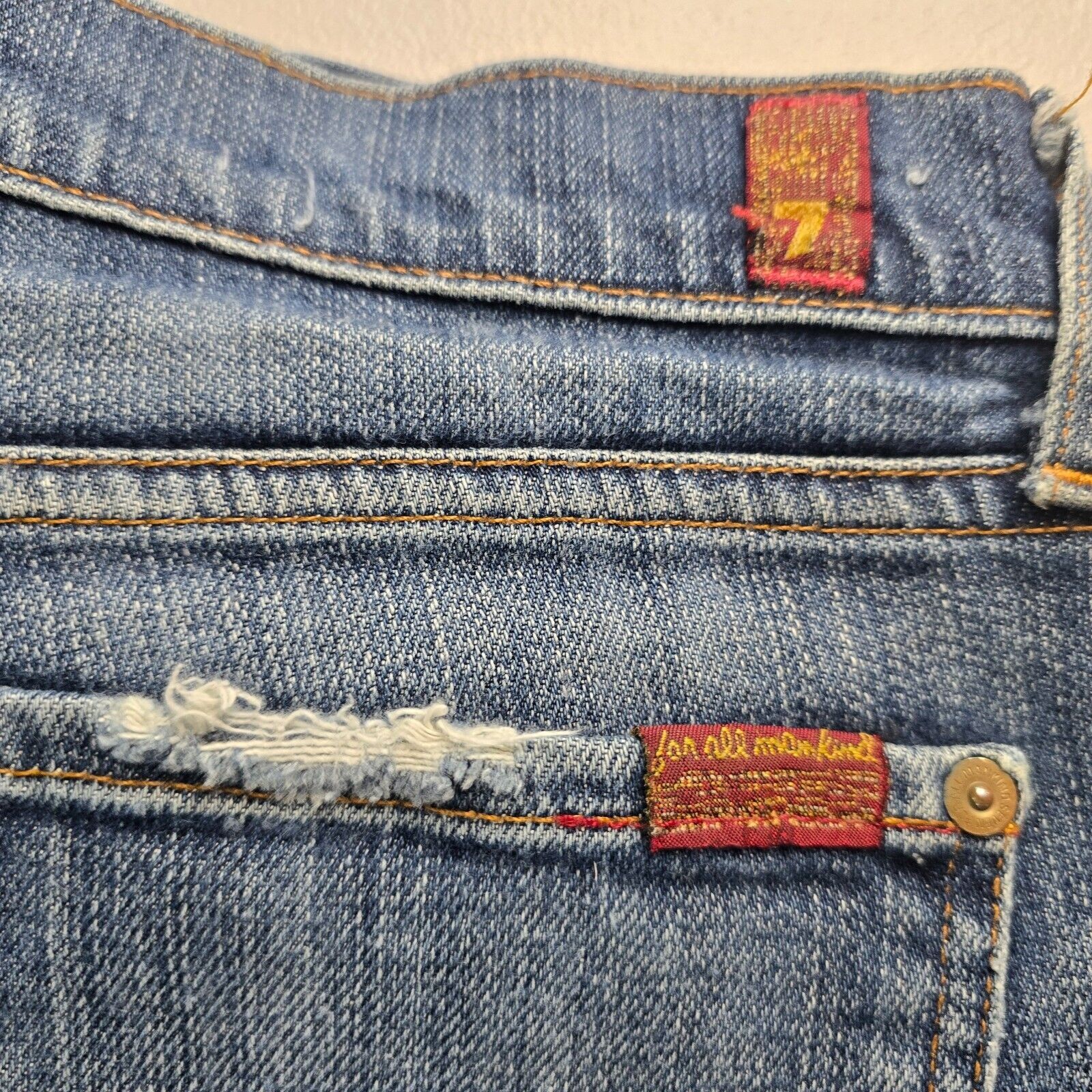 7 For All Mankind Jeans Women’s 28 Blue Flare Medium Wash Slight Distress