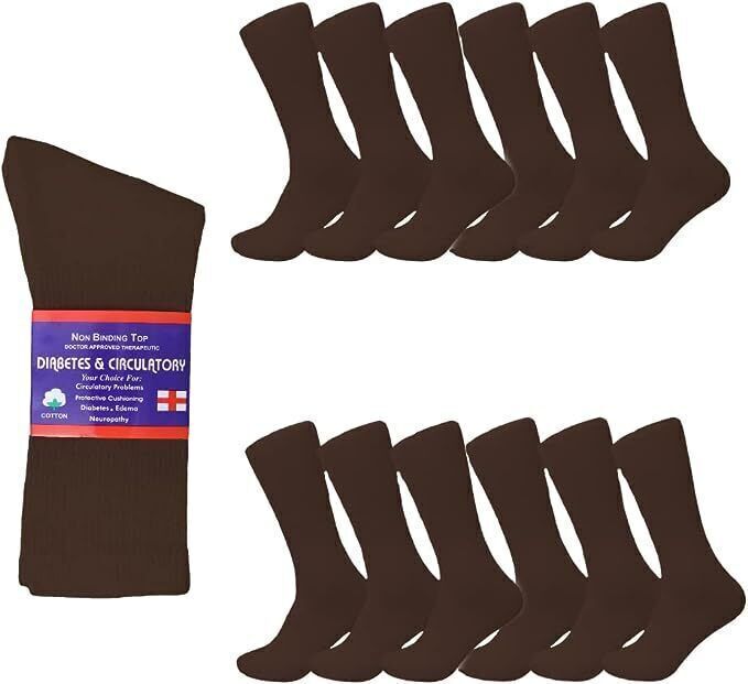12 Pairs Men’s Health Circulatory Diabetic Cotton crew socks 9-11 10-13 13-15