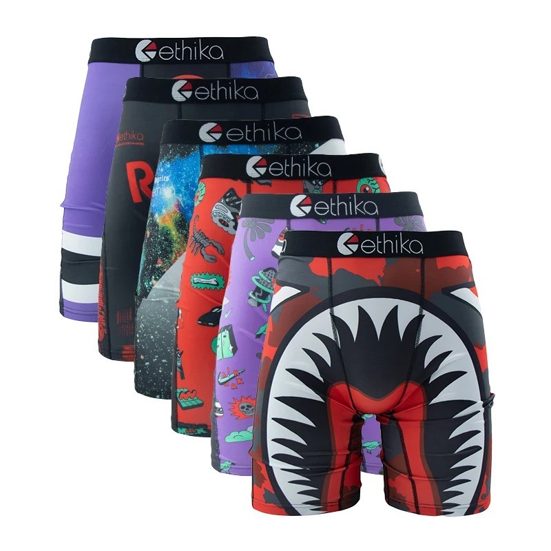 ETHIKA 6Pcs Men Underwear Boxers Breathable Man Swimming Underpants Plus Size