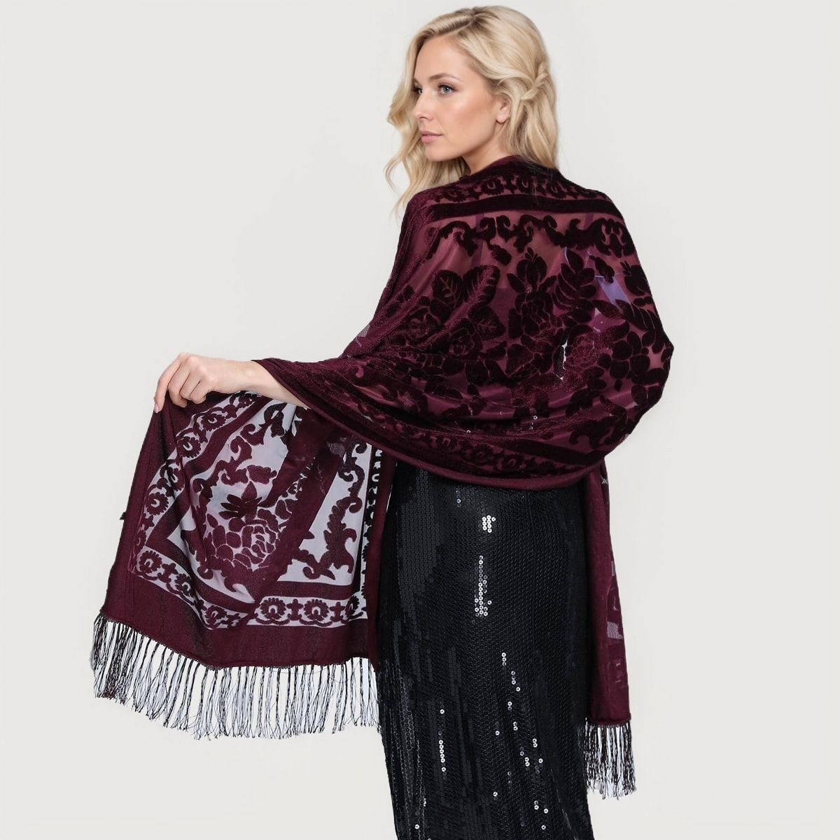Velvet Tassel Scarf Ethnic Style Long Shawl Wrap Women Qipao Cape Warm Cover