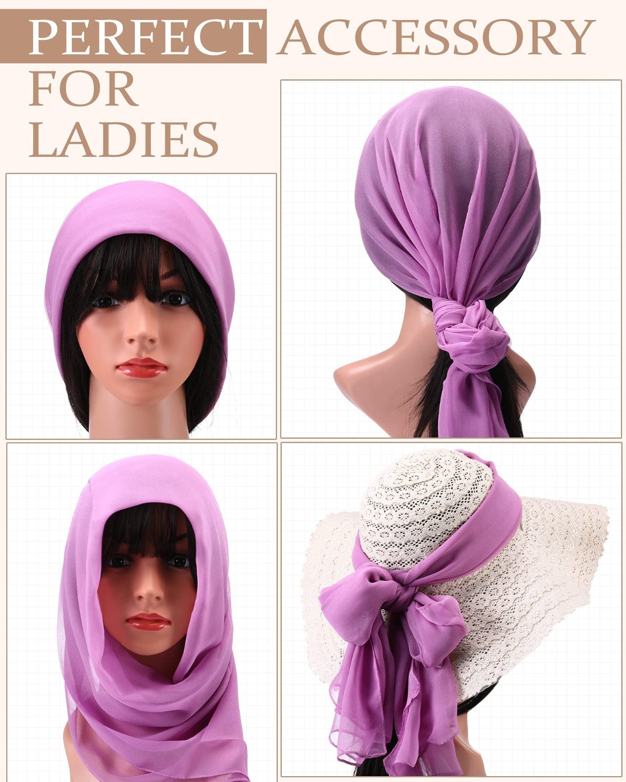 12 Pack Women’s Solid Color Chiffon Scarves – Soft, Lightweight, Breathable 20×6