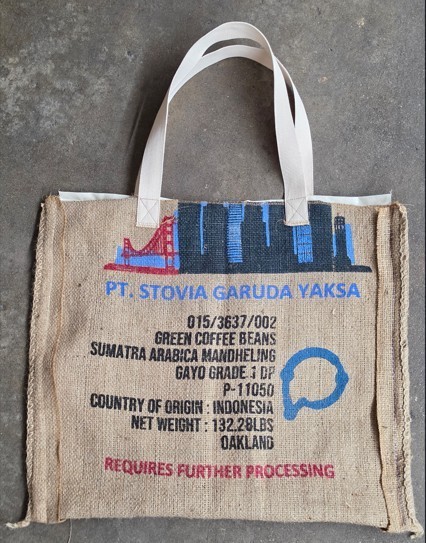 Handmade Burlap Coffee Bean Tote Bag Recycled Jute Eco Friendly