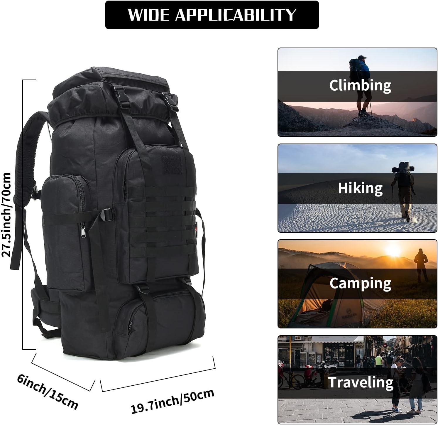80L/100L Outdoor Hiking Military Tactical Backpack Camping Rucksack Trekking Bag