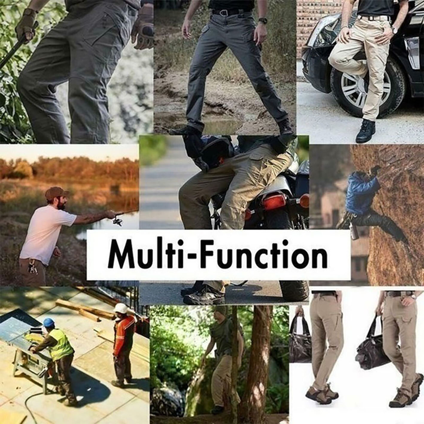 Mens Cargo Pants Work Combat Pants Outdoor Hiking Waterproof Trousers Tactical