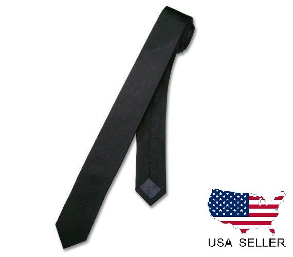 NEW Cool Narrow NeckTie Extra Skinny BLACK Thin Men’s 2″ Neck Tie USA Seller