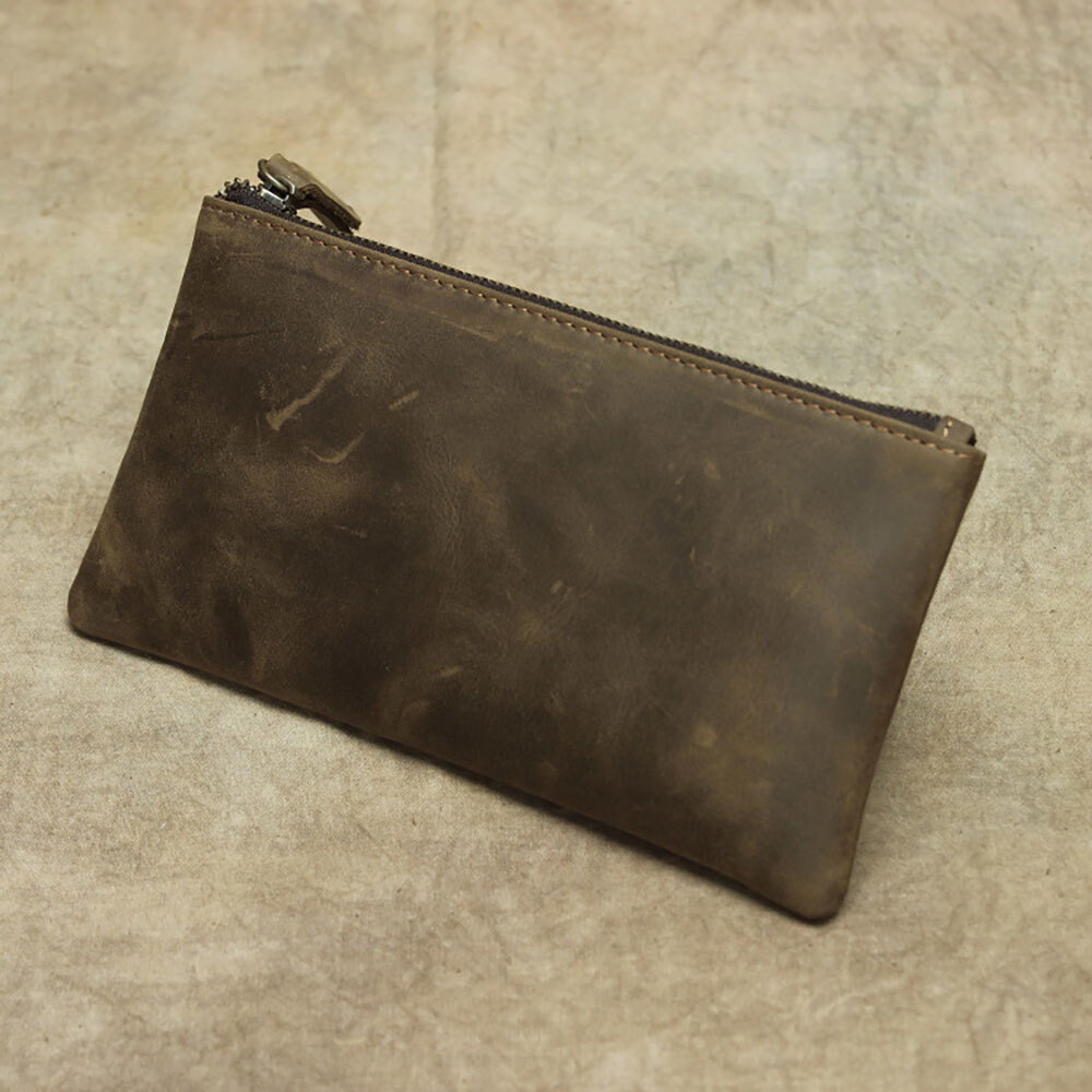 Leather Cash Long Wallet Envelope Zipper Pouch – Money Holder for Men & Women.