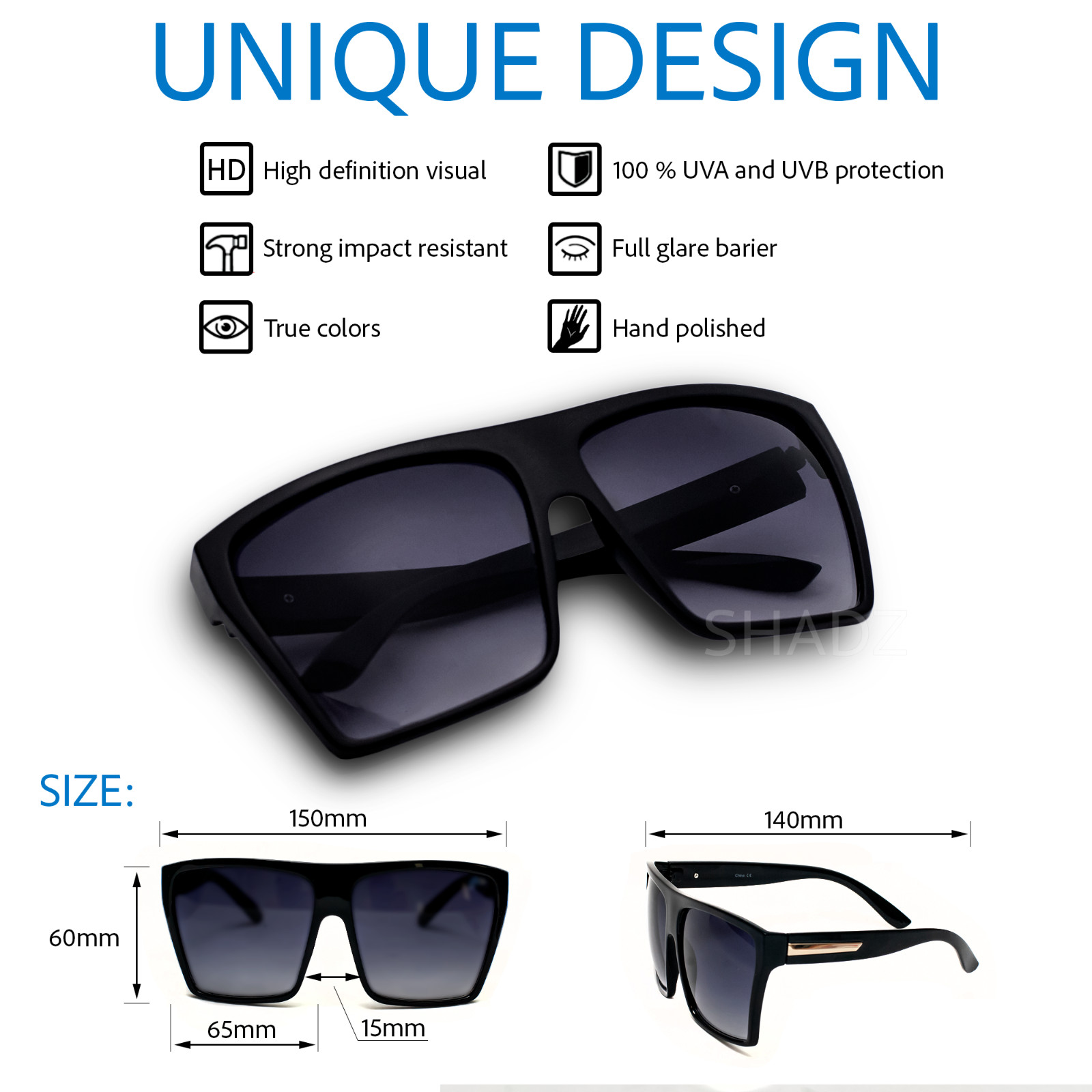 XXL OVERSIZED “Lauren” Women Sunglasses Flat Top Square Shadz Gafas ROSE