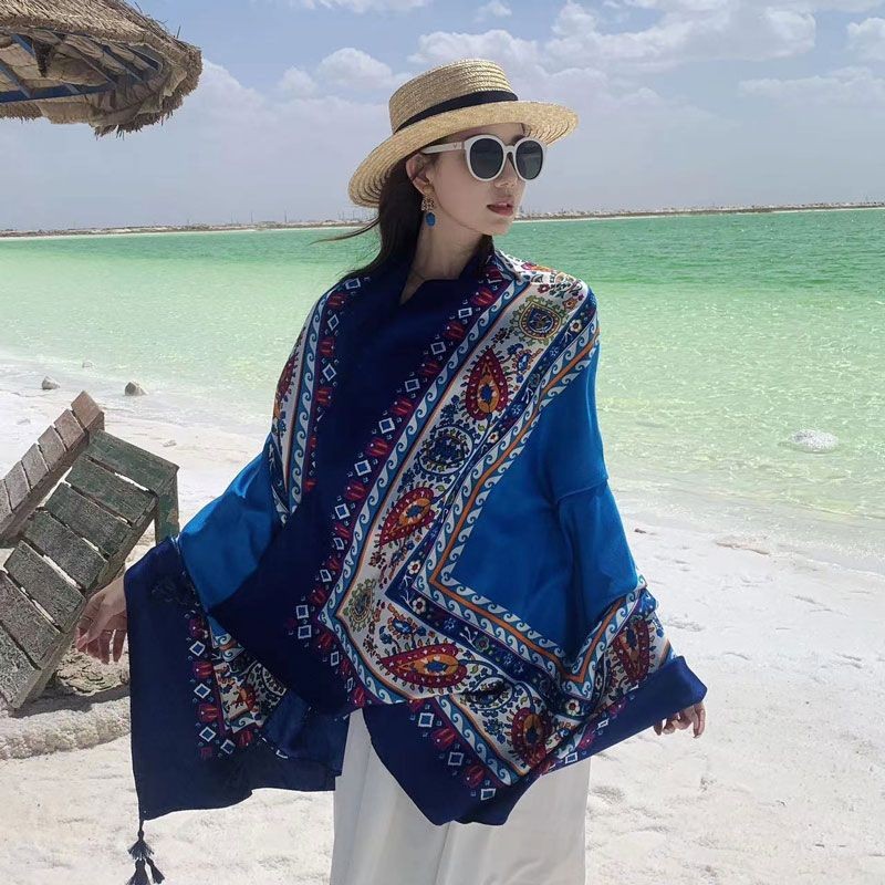 Ethnic Cotton Linen Scarf Shawl Wrap Large Cover for Travel Sun Outdoor Outfit