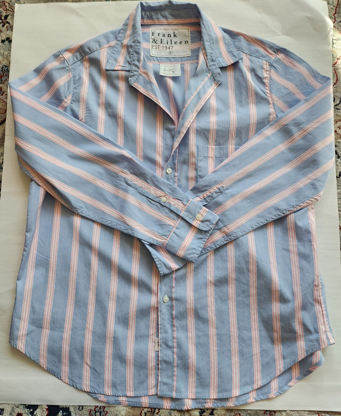 Frank & Eileen Eileen Blue Pink Stripe Italian Cotton Button Shirt Women’s S
