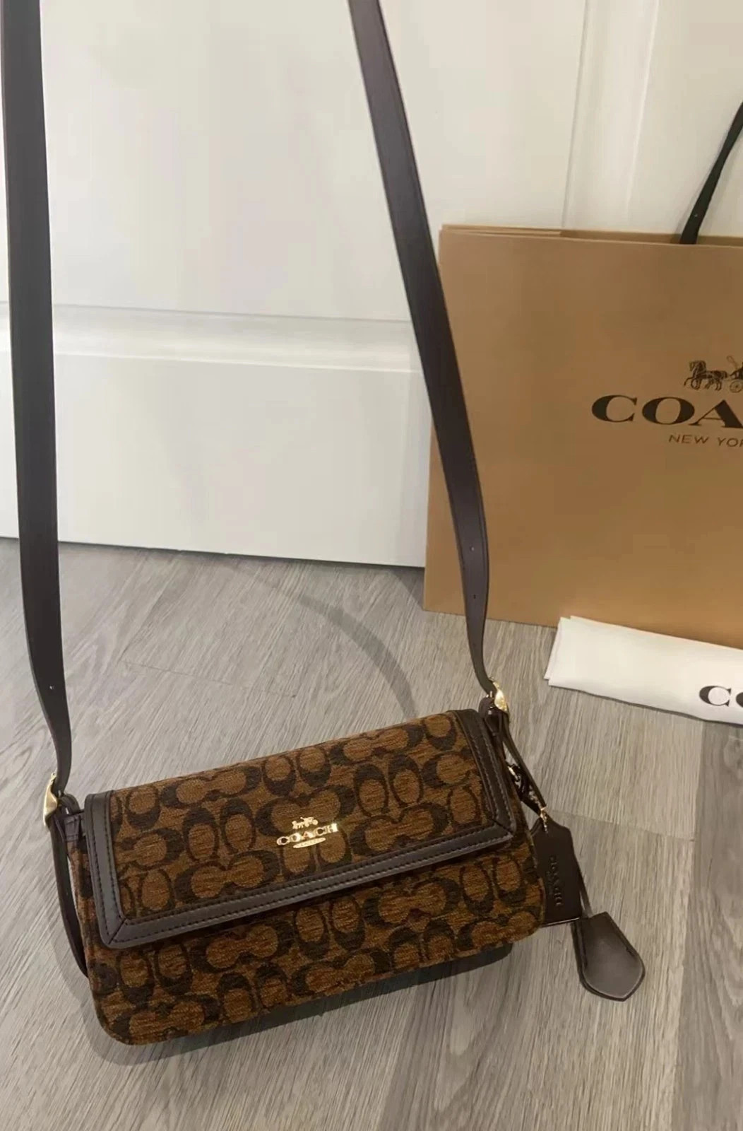 New Coach Outlet Etta Small Flap Shoulder Bag in Signature Chenille CCV65