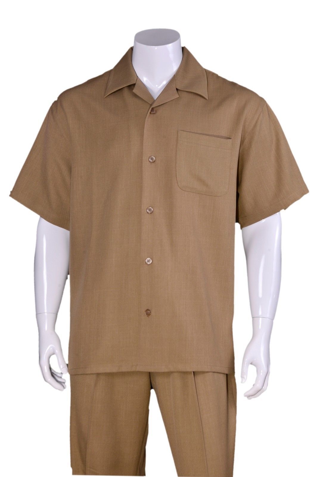 New Men’s 2pc Walking Suit Short Sleeve Casual Shirt & Pants Set Solid M2954 .