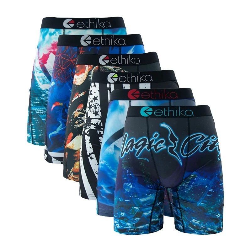 ETHIKA 6Pcs Men Underwear Boxers Breathable Man Swimming Underpants Plus Size