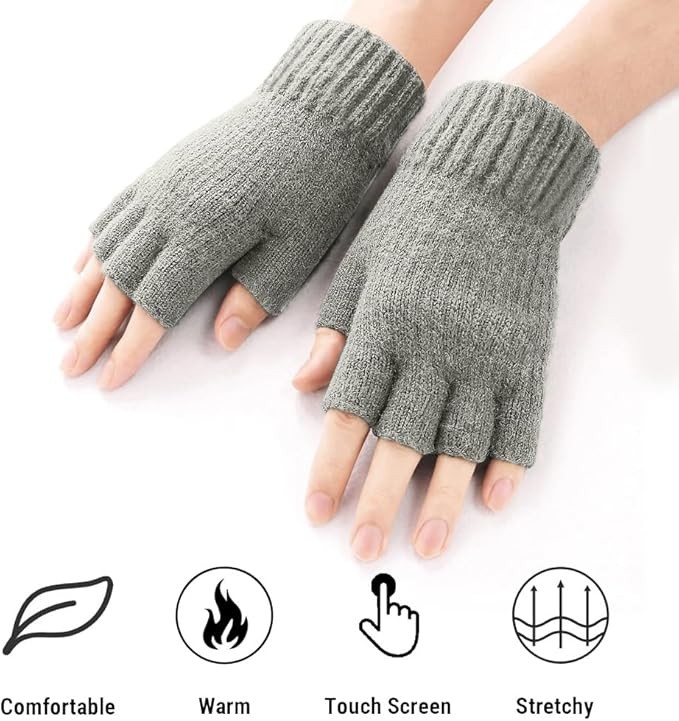 Winter Alpaca Wool Fingerless Gloves Thermal Men Knitted Half Finger Mitten Lot