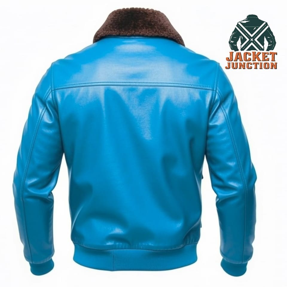 Men’s Lambskin Leather Bomber Jacket Faux Fur Collar Aviator Pilot Coat