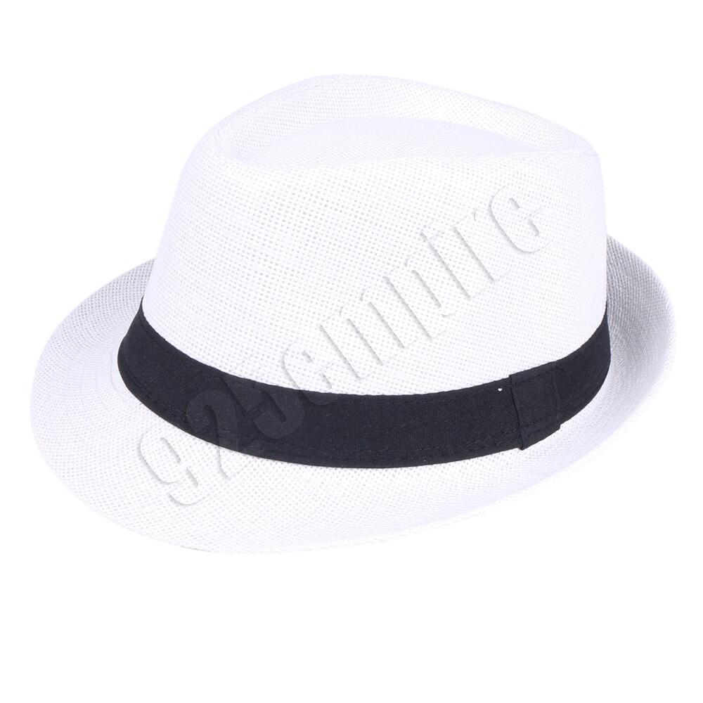 Women Men’s Short Brim Straw Fedora Hat Trilby Cuban Panama Summer Beach