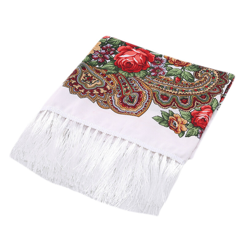 Ethnic Style Shawl Print Square Scarf Cotton Scarf Retro Tassel Shawl Women