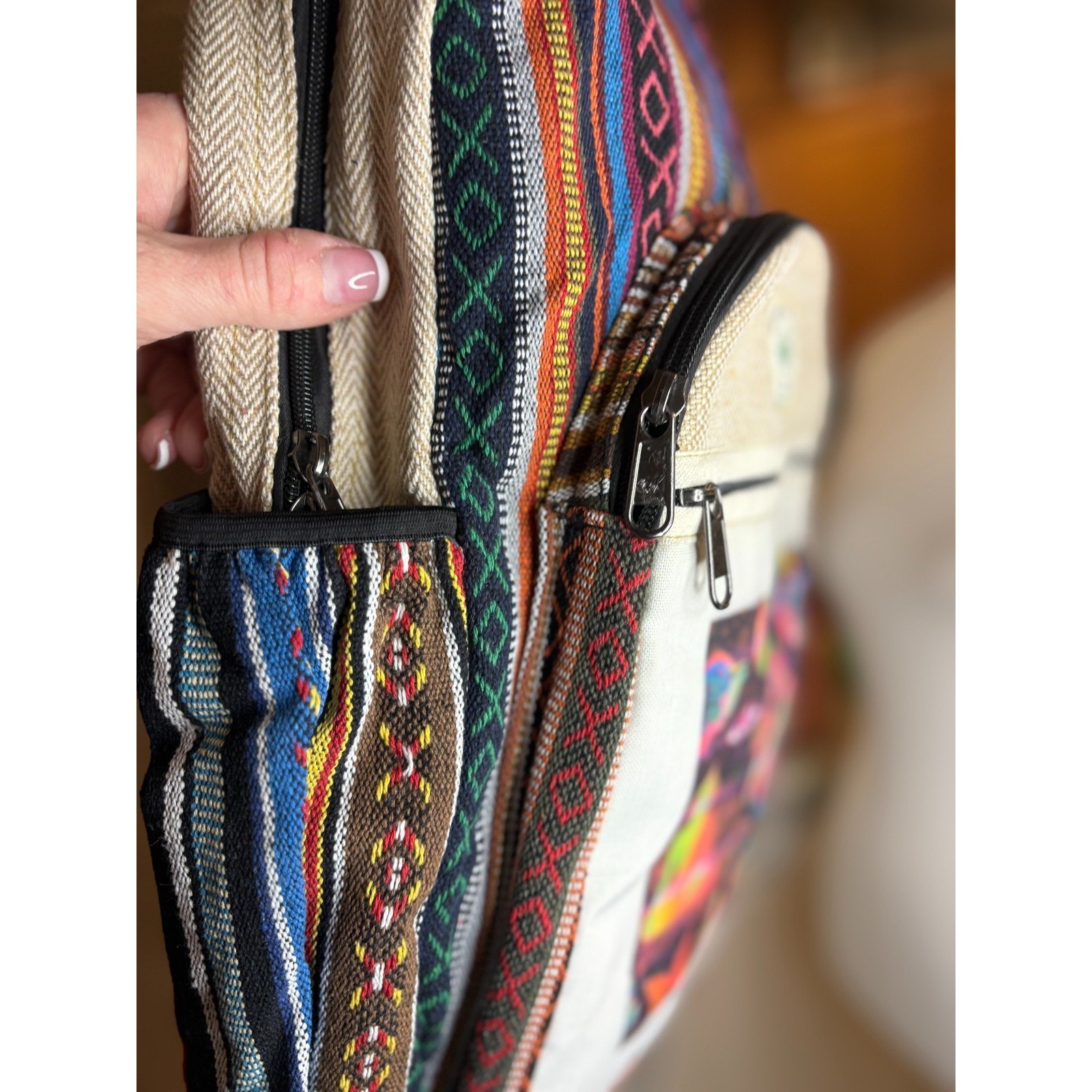 handmade multi-colored Himalayan hemp backpack eco – friendly