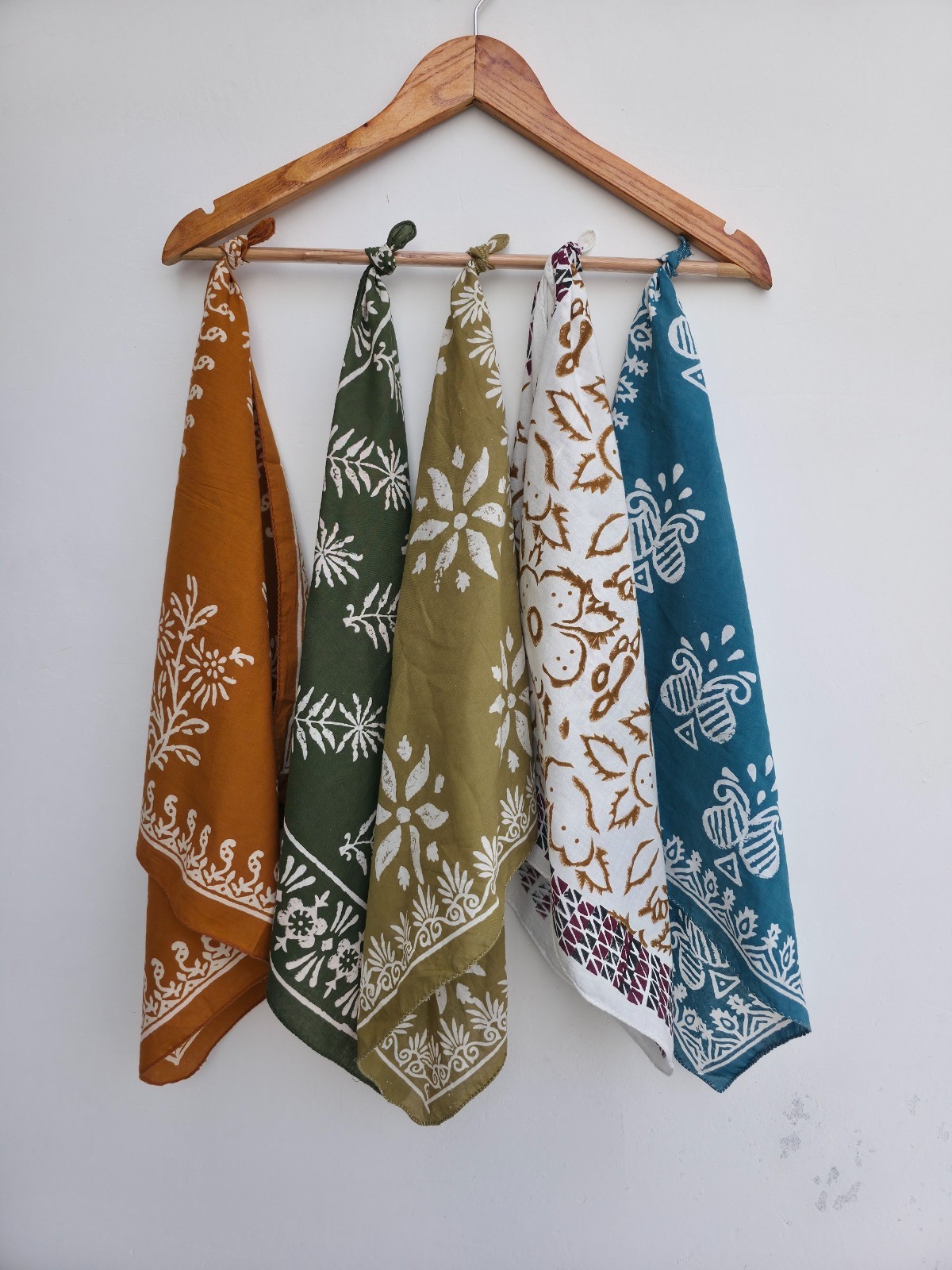 Organic Cotton Bandana Set of 5: Paisley Print Hand Blocked Scarves