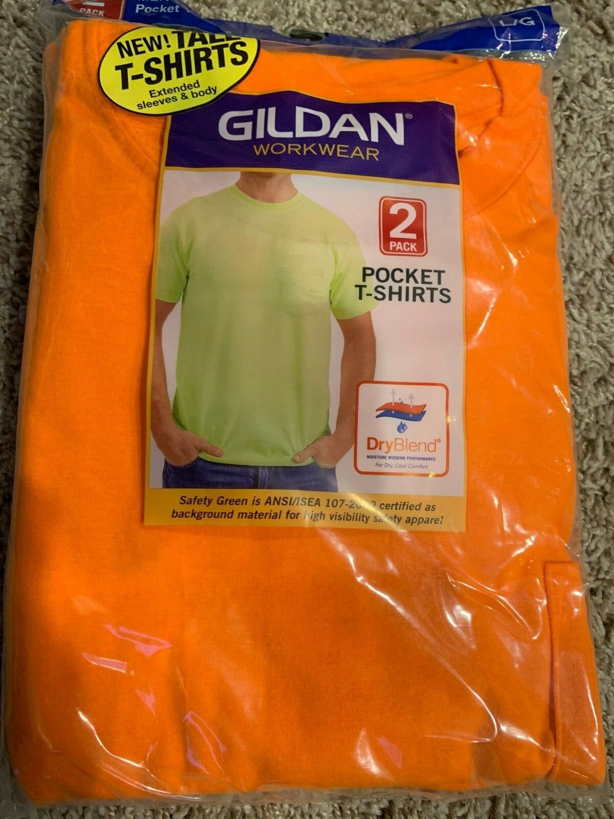 Gildan Men’s T-Shirts DryBlend WorkWear Tall Sizes W/Pocket 2-Pack XLTLT J5-12