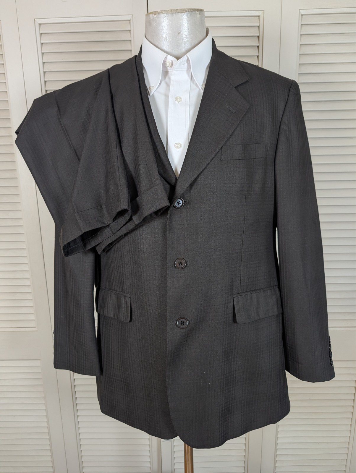 Stacy Adams 2 Piece Suit Mens 40R Pants 34×30 Brown Check 3 Button Front