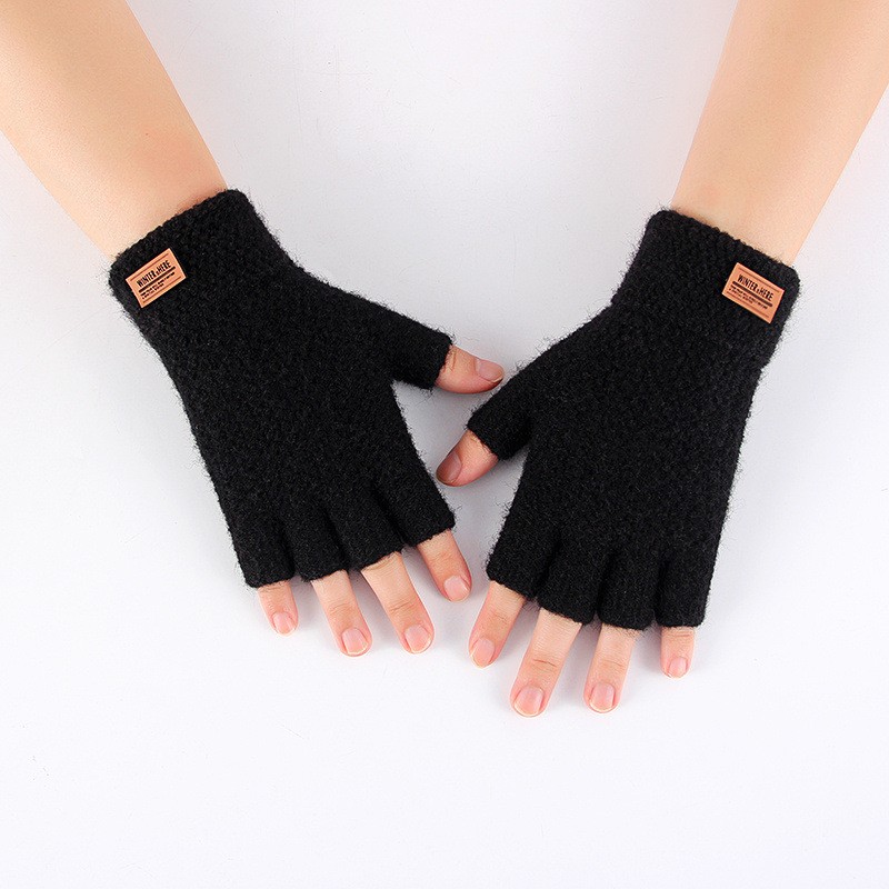 Winter Alpaca Wool Fingerless Gloves Thermal Men Knitted Half Finger Mitten Lot