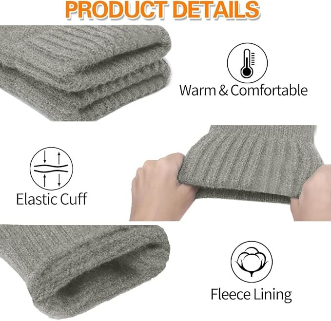 Winter Alpaca Wool Fingerless Gloves Thermal Men Knitted Half Finger Mitten Lot