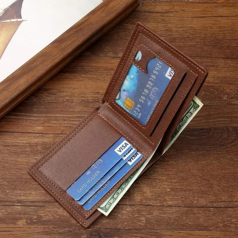 Engrave Custom Name Men’s Short Frosted Leather Wallet Multi-Slot Coin Pocket