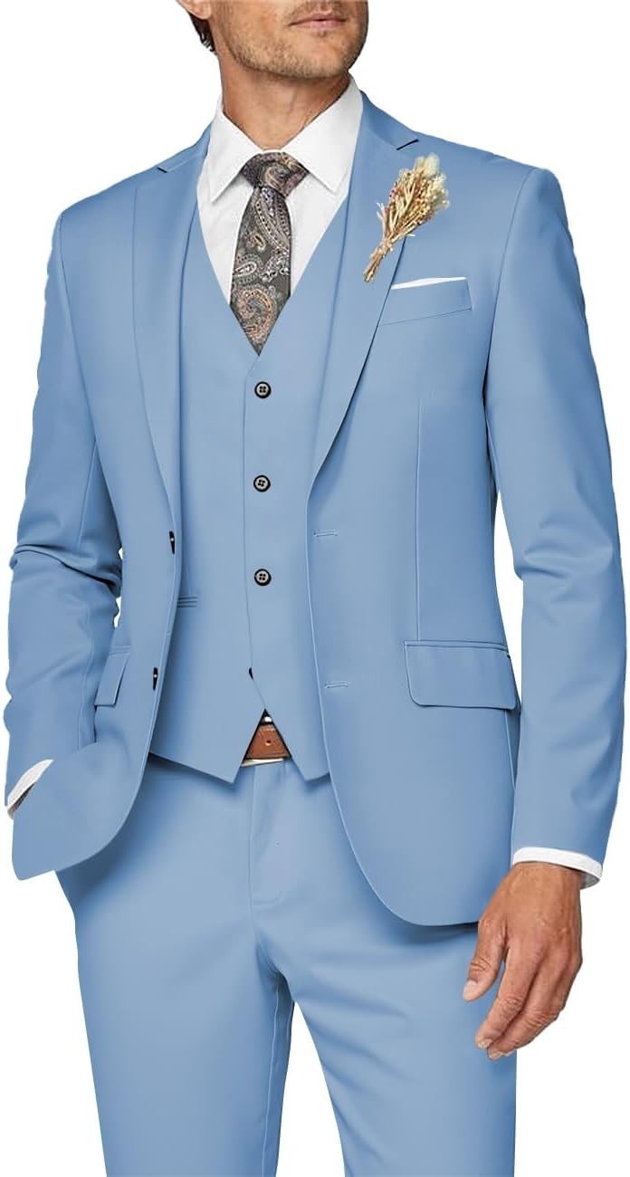 3 Piece Slim Fit Suit for Men Formal Business Wedding Prom Tuxedo Set