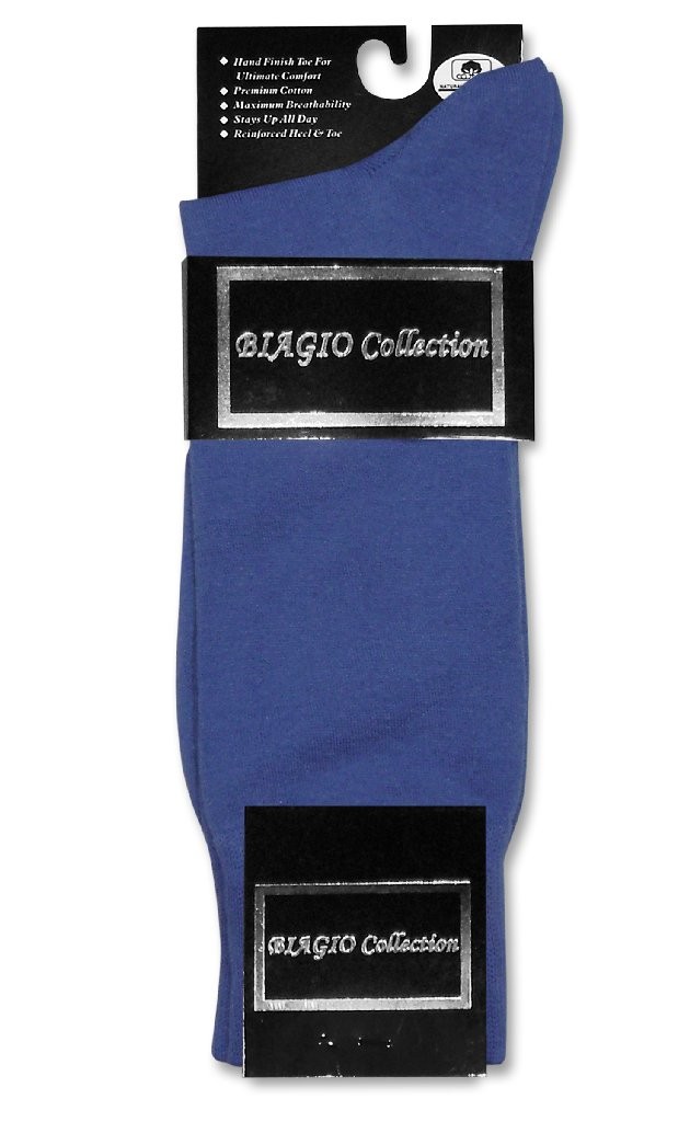 6 Pair of Biagio Solid ROYAL BLUE Color Mens COTTON Dress SOCKS